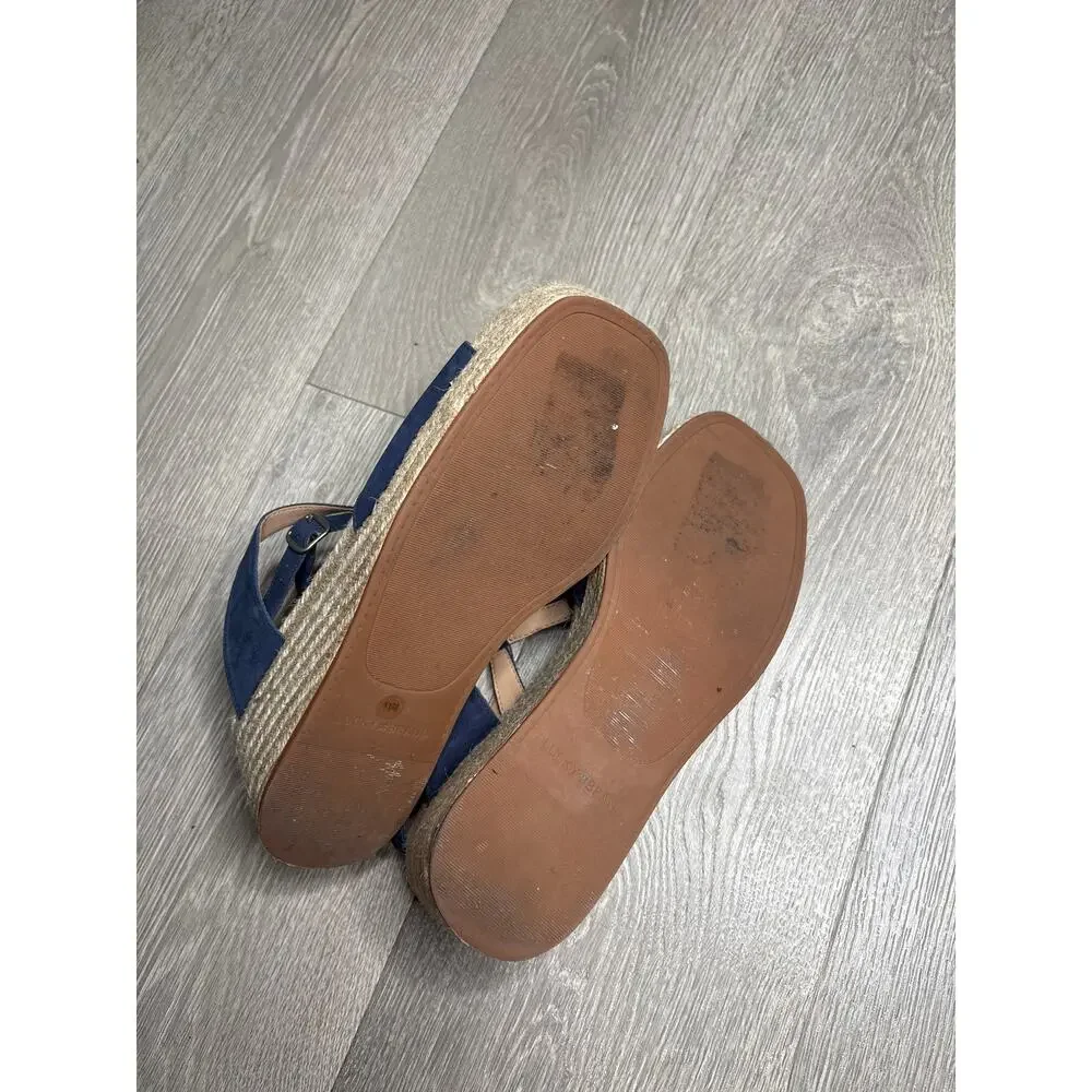Lucky Brand Valki Jute Espadrille Platform Wedge Sandals Size 11 Blue